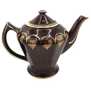 Vintage Hall China Mahogany Albany 0227 Brown Ceramic Pottery Teapot with Lid